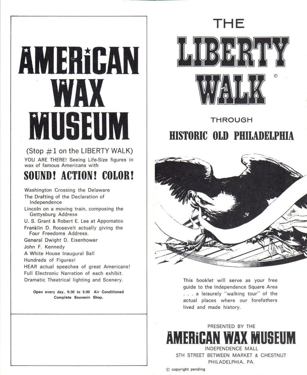 1970s American Wax Museum Liberty Walk Through Old Philadelphia Brochure H5-4
